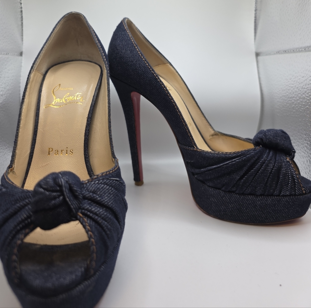 Christian Louboutin Women's  Denium Peep-Toe Heels
